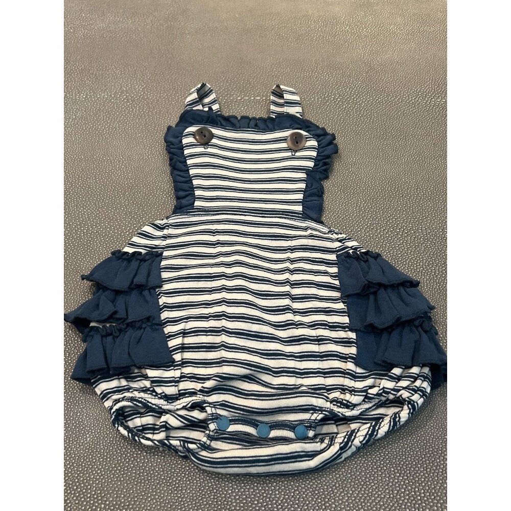 Misha & Puff Navy/ White Ruffle Romper 12/18 EUC